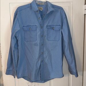 L.L. Bean Men’s Sunwashed Shirt Canvas Blue Large Button Down 100% Cotton Casual